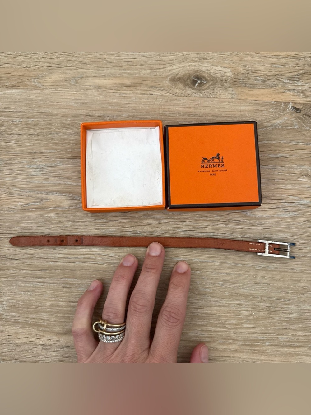 Hermes Brown Leather Bracelet with Silver Buckle Clasp